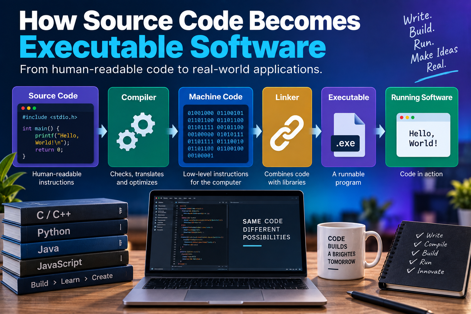 How Source Code Becomes Executable Software